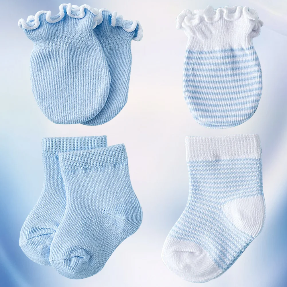 

4Pairs Baby Gloves Cotton Breathable Anti-Scratch Mittens Infant Socks Soft Comfortable Durable Baby Socks for Girls Warm