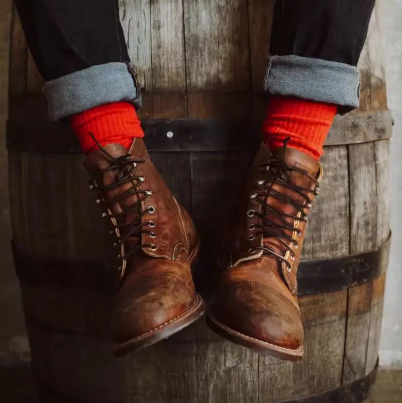 

American Retro Boots Genuine Top Layer Cowhide High Top Men's oes Motorcycle Boots Casual Wear Resistant Rubber Sole