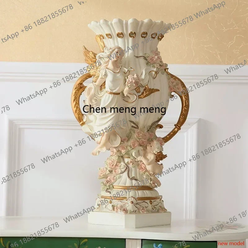 N138European-style creative floor-to-ceiling living room large light luxury ornaments, modern TV cabinets with vase ornaments