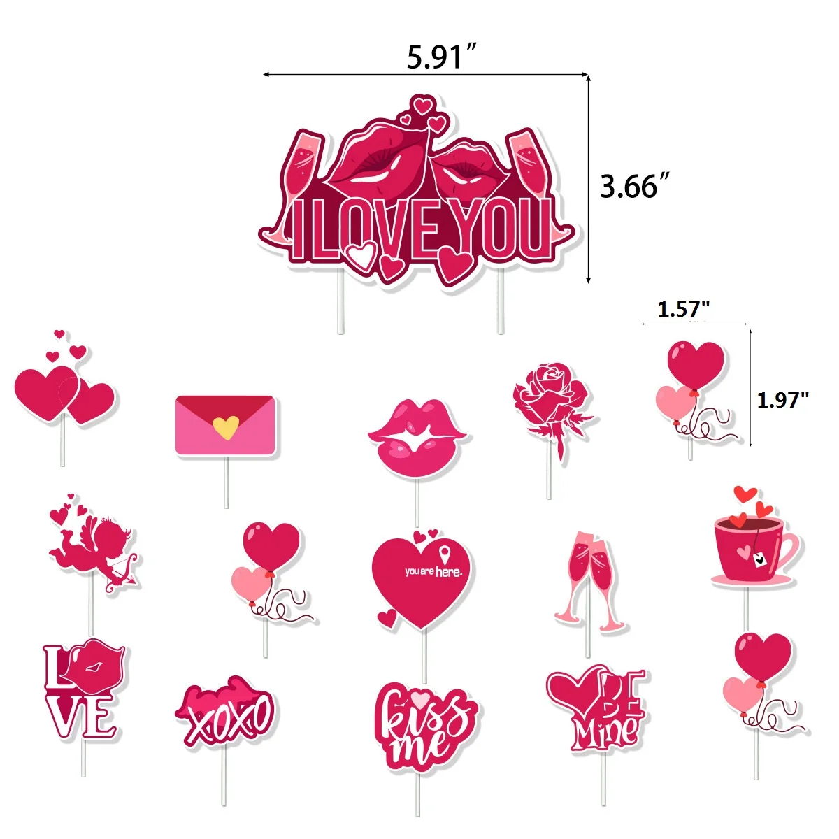 16pcs Happy Valentine's Day Cake Decoration  Valentine's Day Be Mine Love Kiss Heart Cake Inserts Love You Cake Insert