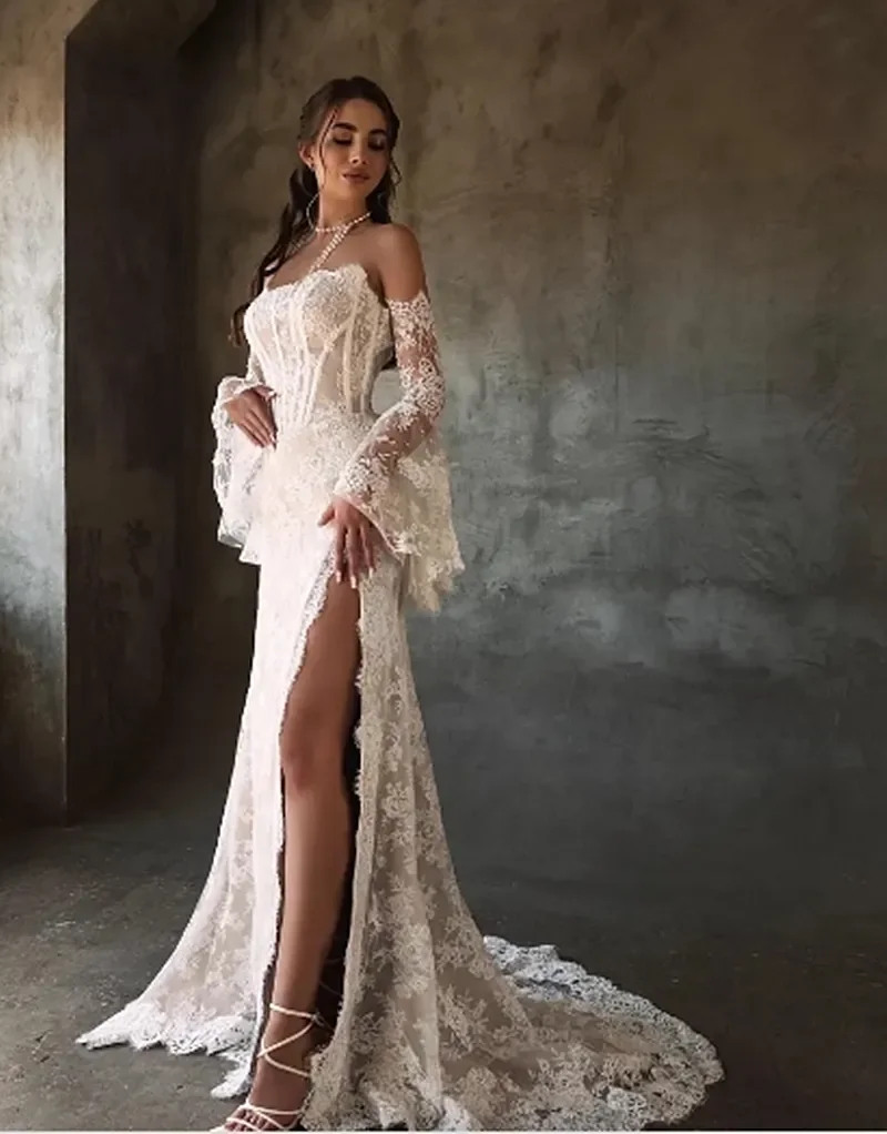 Customized 2026 A-Line Sexy Backless Lace Applique Princess Wedding Dress Cocktail Party Dress And Detachable Ball Bridal Dress