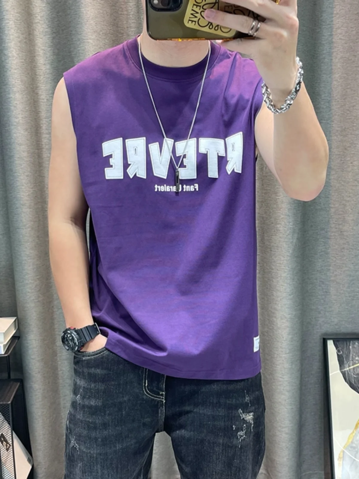 

Модная хлопковая майка для мужчин, летняя, с буквенным принтом, спортивная одежда для фитнеса, молодежная, с круглым вырезом, без рукавов