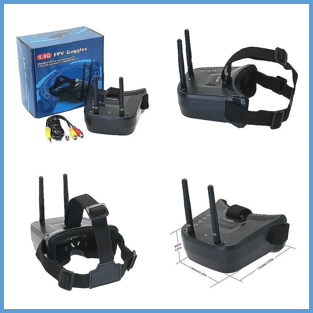 5.8G 40CH Auto-Scan FPV Goggles, 3.0 Inch LCD, Dual Antennas, Built-in Battery for RC Drones
