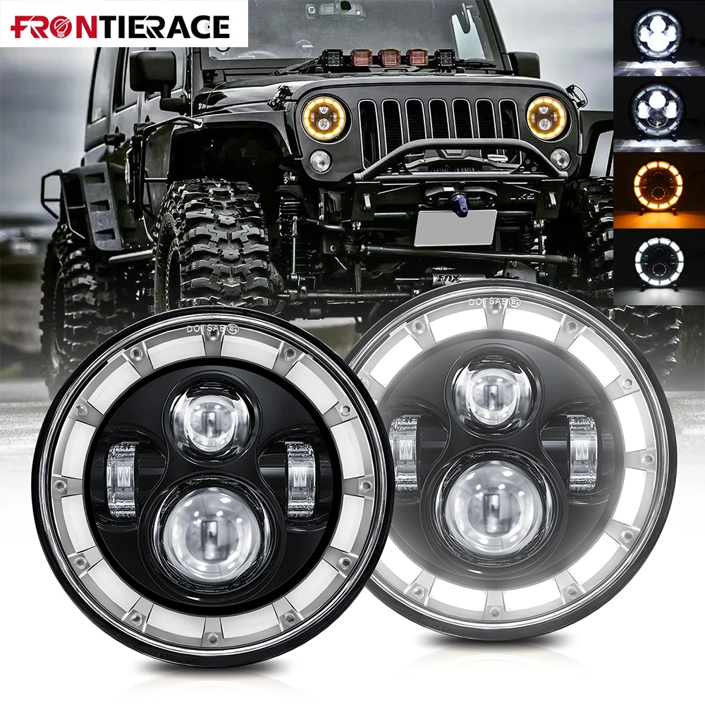 

Light Led Round Yellow Angel Eyes 7inch Wrangler Jeep Work LED Headlight DRL H4 12V 24V 4x4 for Harley Davidson Accessories