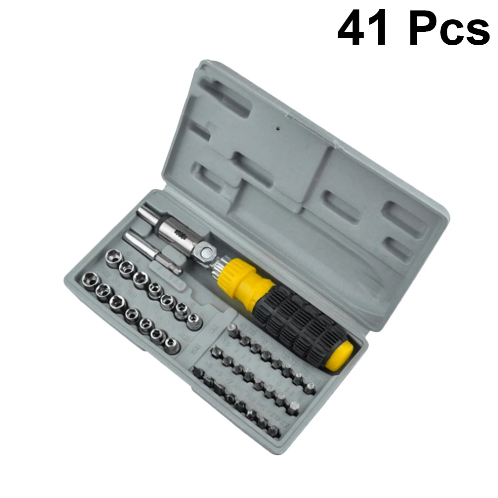 

41pcs Multi-Function Screwdriver Set Steel Reversible Ratchet Wrench Durable Comfort Handle Socket Tool Kit For Car