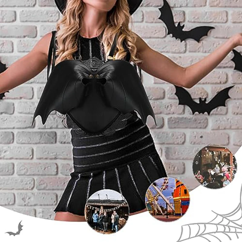 Mini Women\'s Backpacks Trend Lace Female Bag Small Halloween Bags Black Bat Wings Rucksack For Girls Fashion Backpack