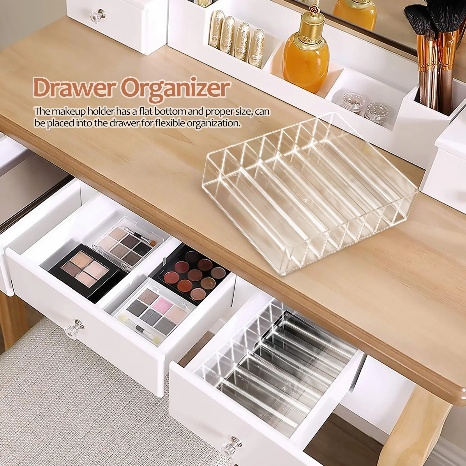 

2Pcs Eyeshadow Palette Storage Organizer Clear Acrylic Case Makeup Storage Tray for Vanity Drawer Divided Palettes Holder