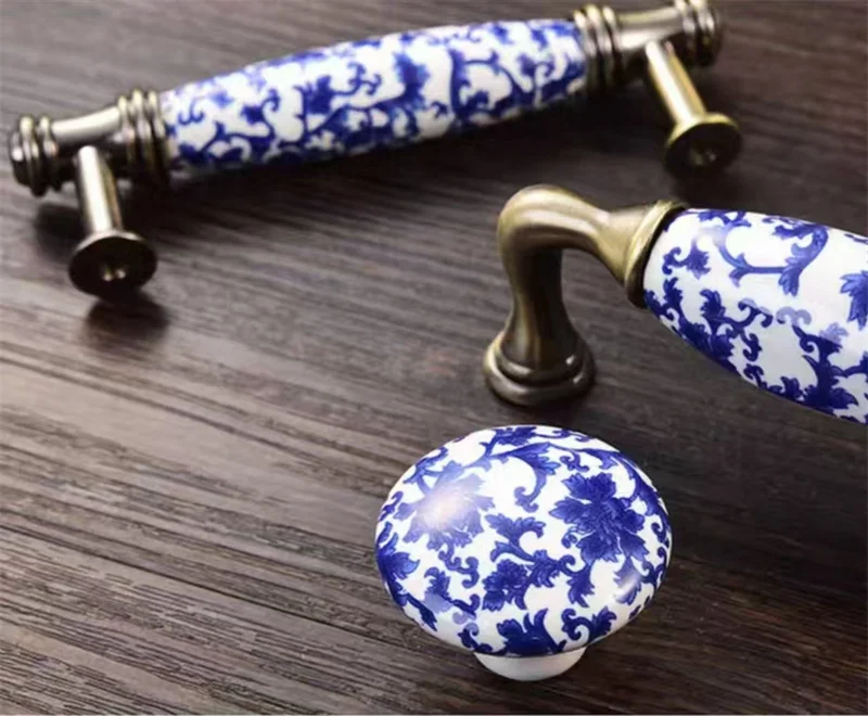 Chinese Blue and White Porcelain Furniture Handles Hand-painted Wardrobe Drawer Door Knob Ceramic Kitchen Shoe Closet Pulls