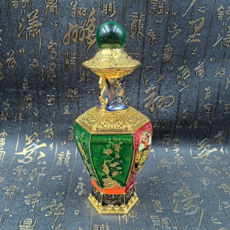 Antiqued Painted Enamel Gilt Embossed Double Dragon Emperor Vase Decorative Collectible Craft Gift Ornament
