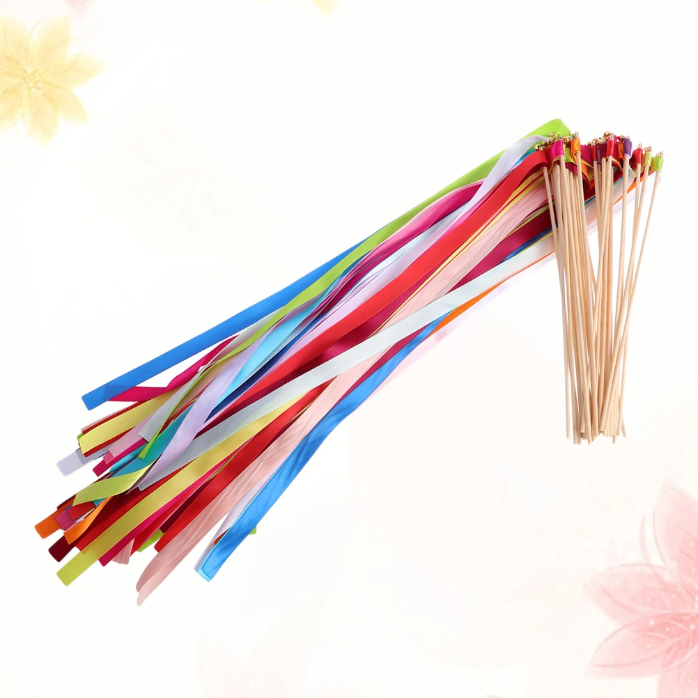 

50Pcs Fairy Wands Ribbon Streamers Bell Wedding Send Off Ceremony Reception Party Supplies Wish Wands Stage Cheer Props