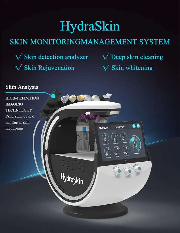 7 in 1 Professional Smart Facial Beauty Machine Skin Hydra Lifting Cleaning Device with Skin Analyzer for Home Salon Use