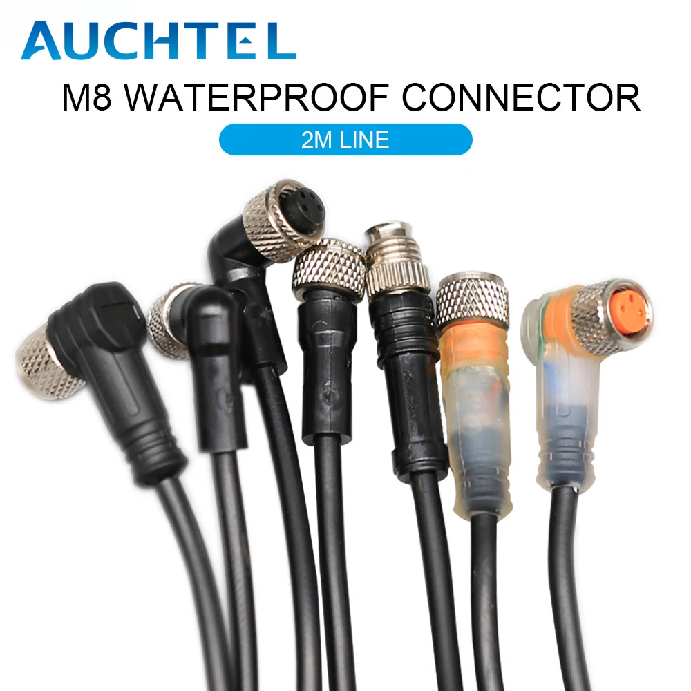 2m  Line M8 3 4 Pins PVC LED IP67 Sensor Cable Connector Type A Socket Plug  Waterproof Male&Female Straight Angle Flange