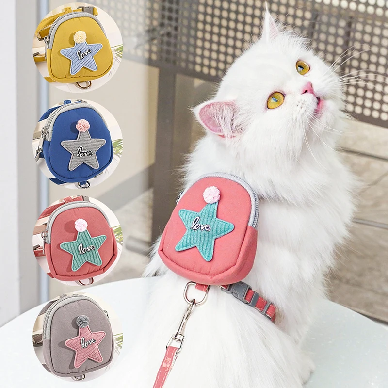 Five-pointed Star Dog Backpack Rope Outdoor Cat Leash Collar Comfortable Safe Cute Backpack Cat And Dog Backpack Pet Supplies