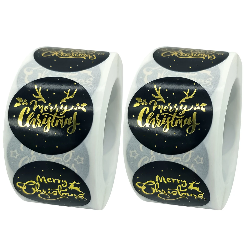 

2 Rolls Christmas Stickers Decor Packing Bag Tag Adhesive Sealing Round Label Gift Wrapping Envelope Sealer Practical