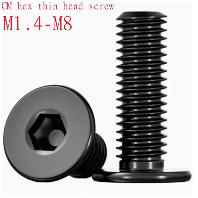 5pcs-100pcs M1.4 M1.6 M2 M2.5 M3 M4 M5 M6 M8 Black 304 Stainless Steel Allen Hexagon Hex Socket Ultra Thin Flat Wafer Head Screw