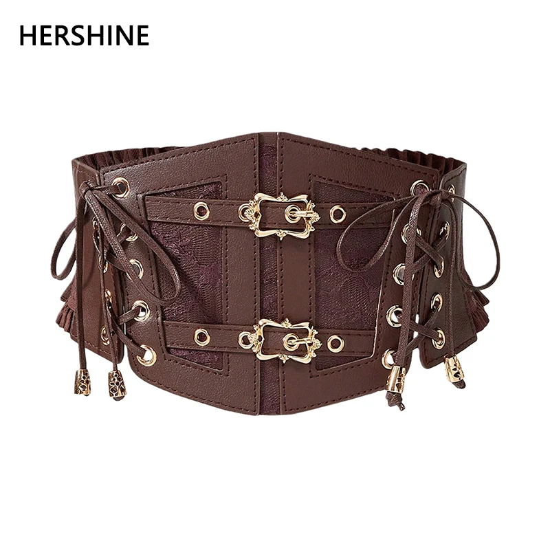 

HERSHINE Women's Fashion Brown Buckle Elastic Waist Belt, Y2K Gothic Harajuku Punk Street Rock Hip Hop Accessory，spring，summer