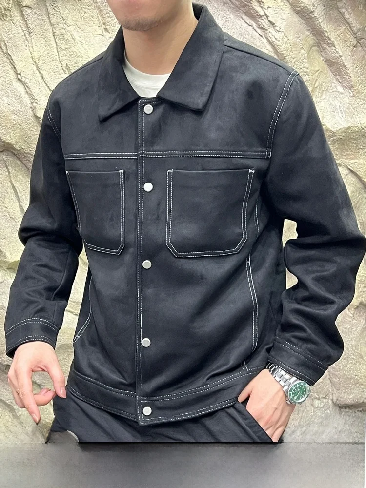 

Замшевая мужская повседневная куртка с воротником Waed, осенняя новая верхняя одежда для отдыха Sle Busin, ветрозащитное длинное пальто-стойка