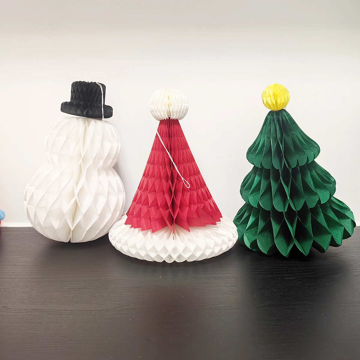 3PCS/SET  Hanging Christmas Centerpiece Decorations Santa Hat+Snow man+Christmas Tree Honeycomb Ornaments for Party Table Decor