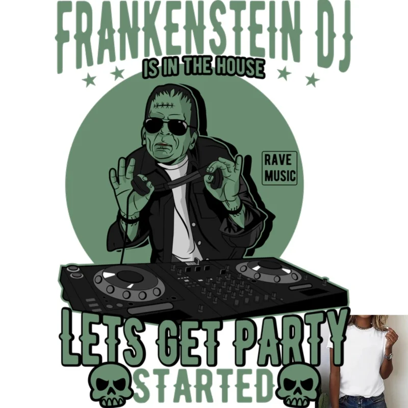 Halloween Frankenstein DJ Cool Heat Transfer Sticker, Personalized & Funny Music - Themed Iron - on, Suitable for T -