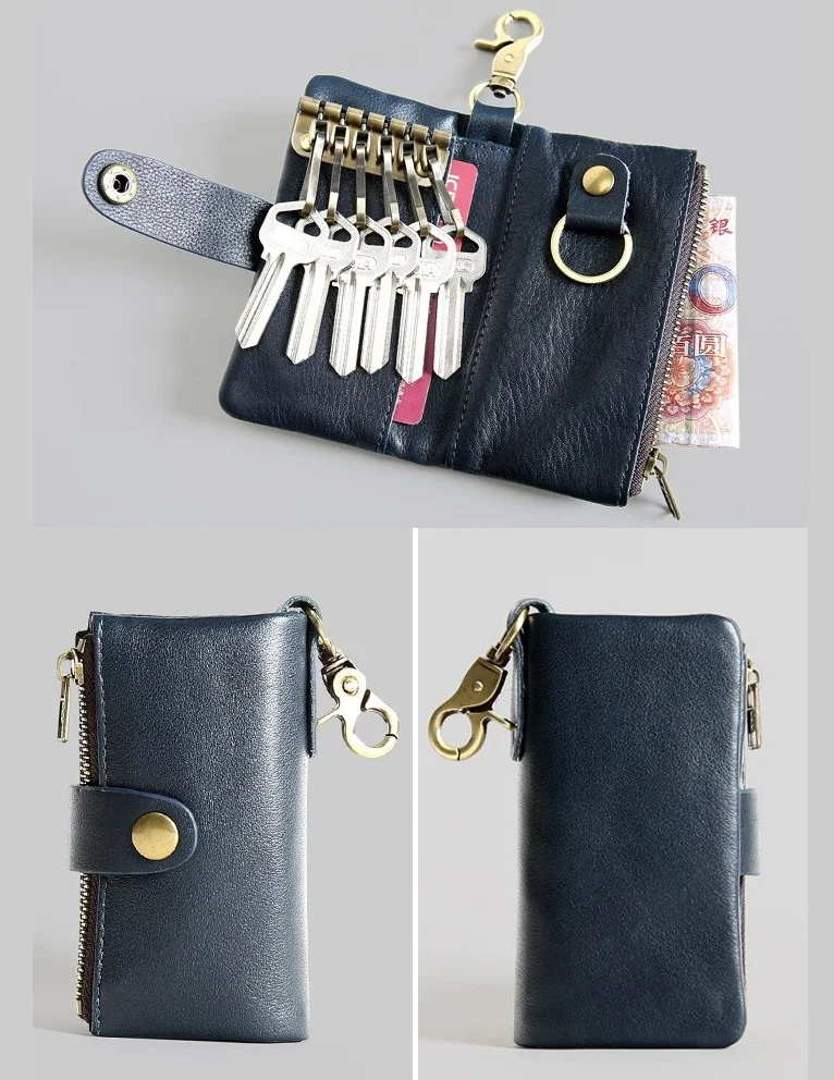 Genuine Leather Multifunctional Men's Key Holders Zip Coin Wallets Premium Car Key Cases