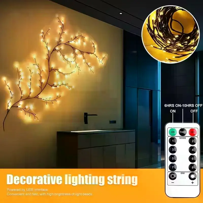 USB Vine String Light 8 Mode With Remote Waterproof LED Flexible DIY Tree Branch Lamp Fairy Light Home Wall Christmas Decoratio