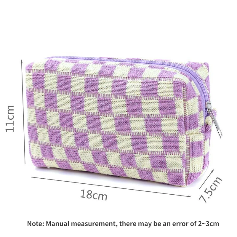 New Colorful Checkerboard Knitted Three-dimensional Clutch Cosmetic Bag Portable Makeup Bag Pouch Toiletry Bag Travel Organizer