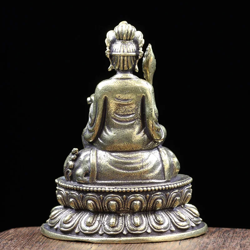 Antique Brass Bodhisattva Manjusri Small Statue Desktop Ornaments Home Decorations Crafts Accessories Wisdom Buddha Sculptures