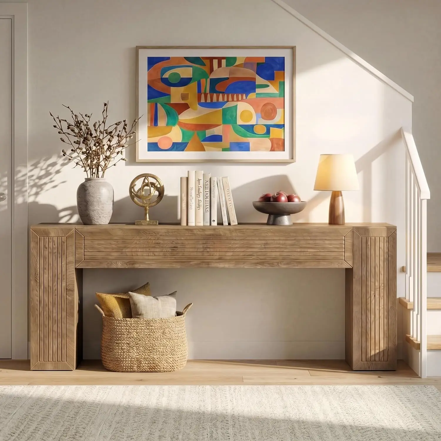 79-Inch Long Console Table Modern Farmhouse Behind Sofa Entryway Fluted Legs Living Room Hallway Brown, Customized
