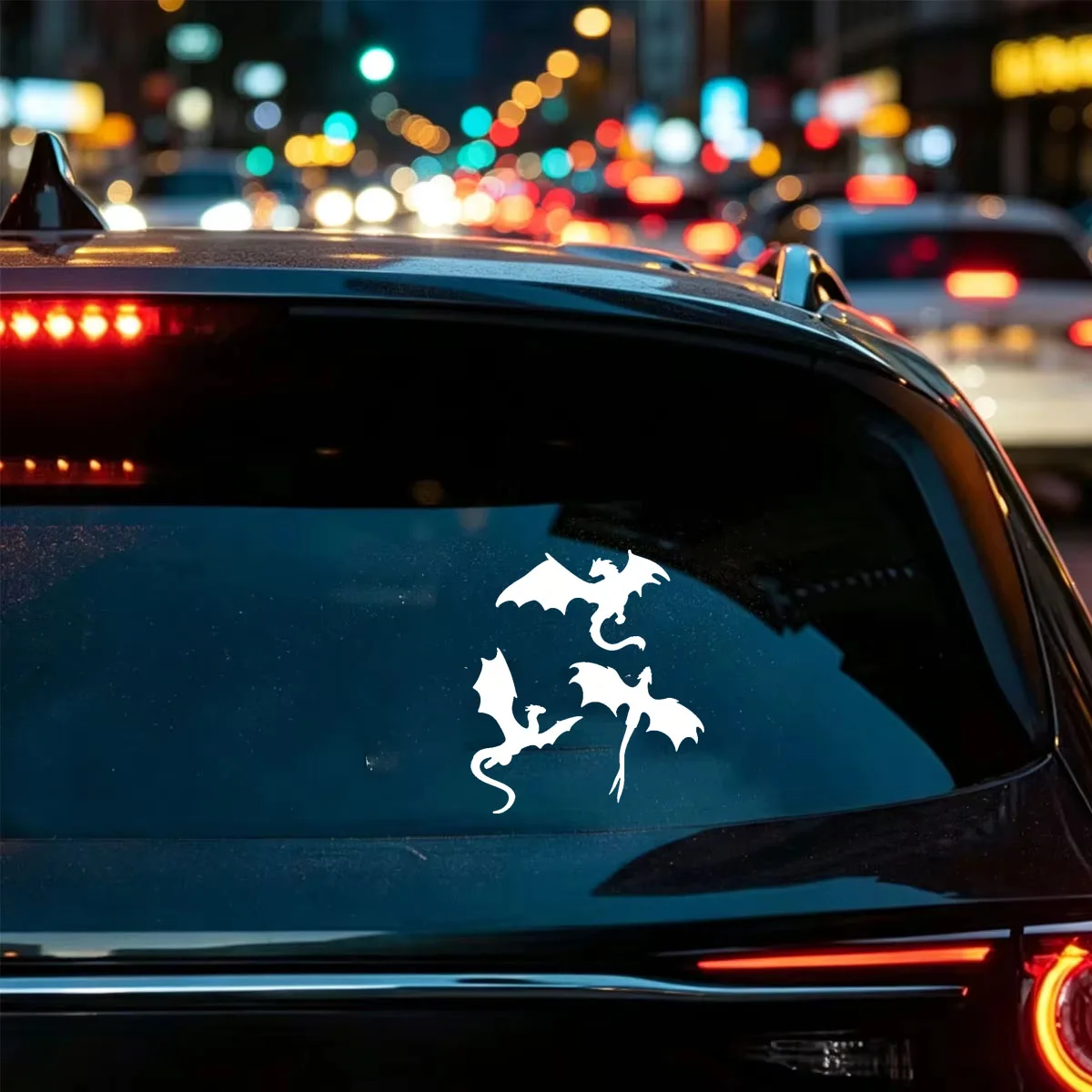 Three Dragons Car Window Stickers, Fantasy Silhouette Decals, Waterproof Auto Exterior Decor for Dragon Fans