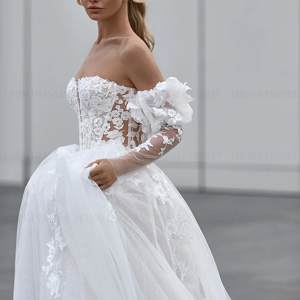 Beach Bohemia Wedding Dresses 2024 Puff Sleeves  A-line Wedding Bride Dress Illusion Sexy Dress For Women 2024 Vestidos De Novia