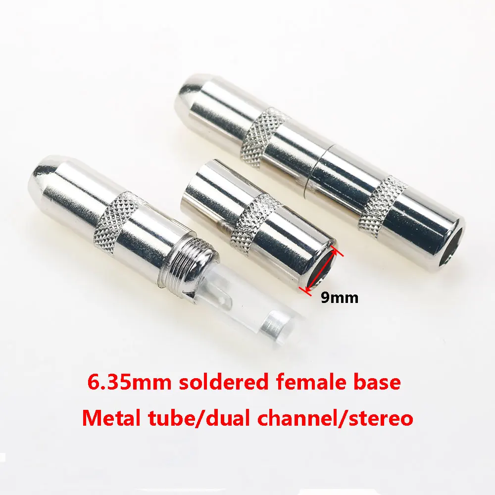 1PC Metal Tube Dual Channel 6.35mm Jack Soldering Head Large Three Core Stereo Microphone Socket 6.35 Soldered Female Base
