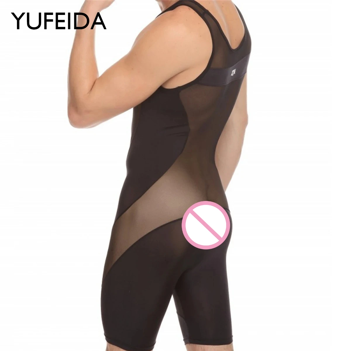 

YUFEIDA Male Sheer Mesh Patchwork Bodysuit Underwear Shapers Men's Wrestling Singlet Breathable Transparent Bulge Pouch Jumpsuit