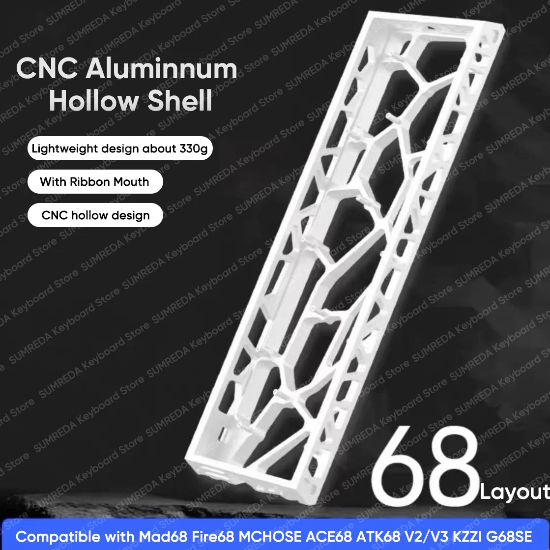 

SUMREDA H68 Fire68 Mchose ACE68 Hollow Aluminum Keyboard Case Shell 68% Keys Layouts For ATK68 V2 KZZIG68SE G65 Mad68 Keyboard