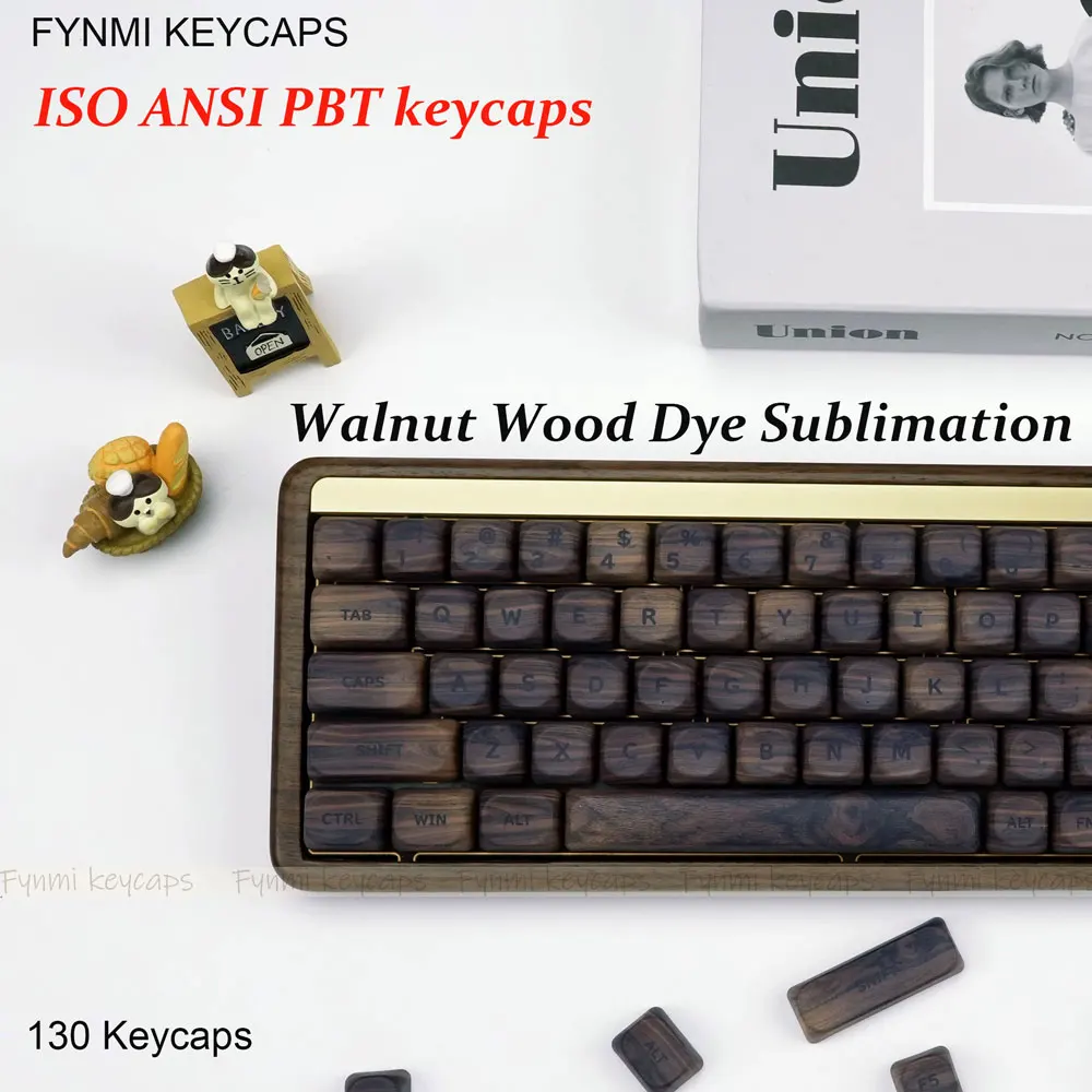Fynmi ISO ANSI motyw drewna orzechowego profil MOA PBT barwnik sublimacyjny 9.8mm klawisze 130 klawiszy do klawiatury mechanicznej