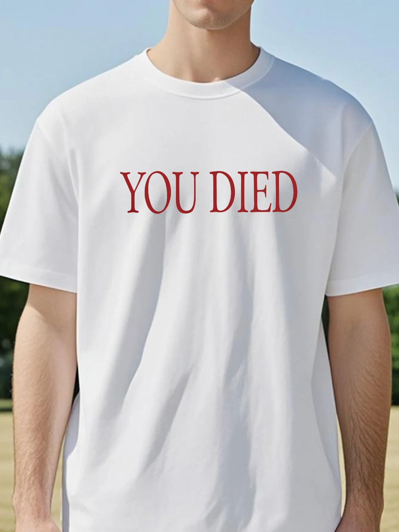 

You Died Dark Souls print TShirt Vintage Round Neck Oversized T-shirts Men's Comfort Soft Fabric for Everyday Wear top tees