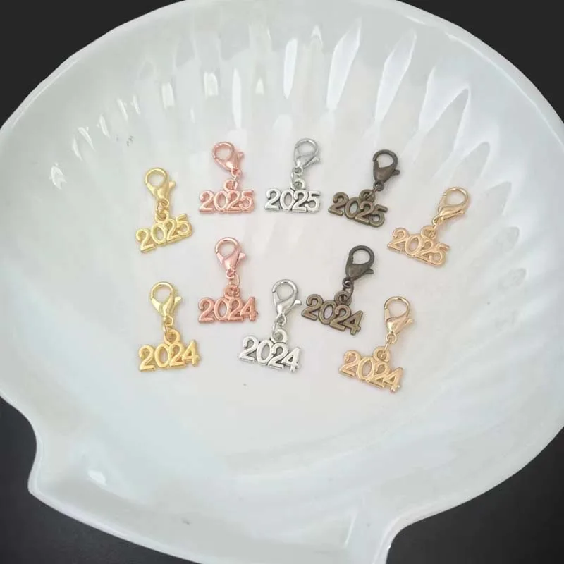 12pcs 2024 2025 Charms Letter With Lobster Pendants DIY Making Findings Handmade Tibetan Jewelry