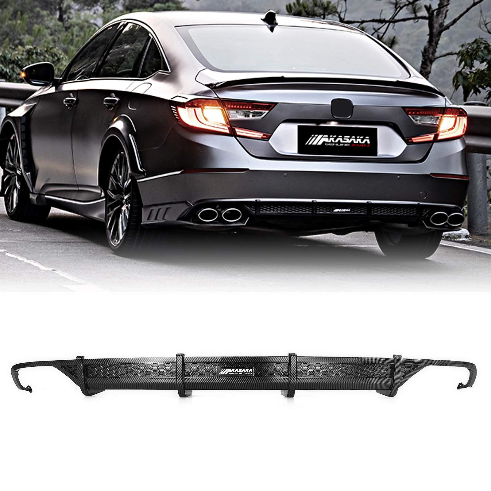 

AKASAKA Rear Bumper Diffuser Lip For Honda Accord 2018 2019 2020 2021 10th ABS Carbon Fiber Look/Gloss Black Spoiler Splitter