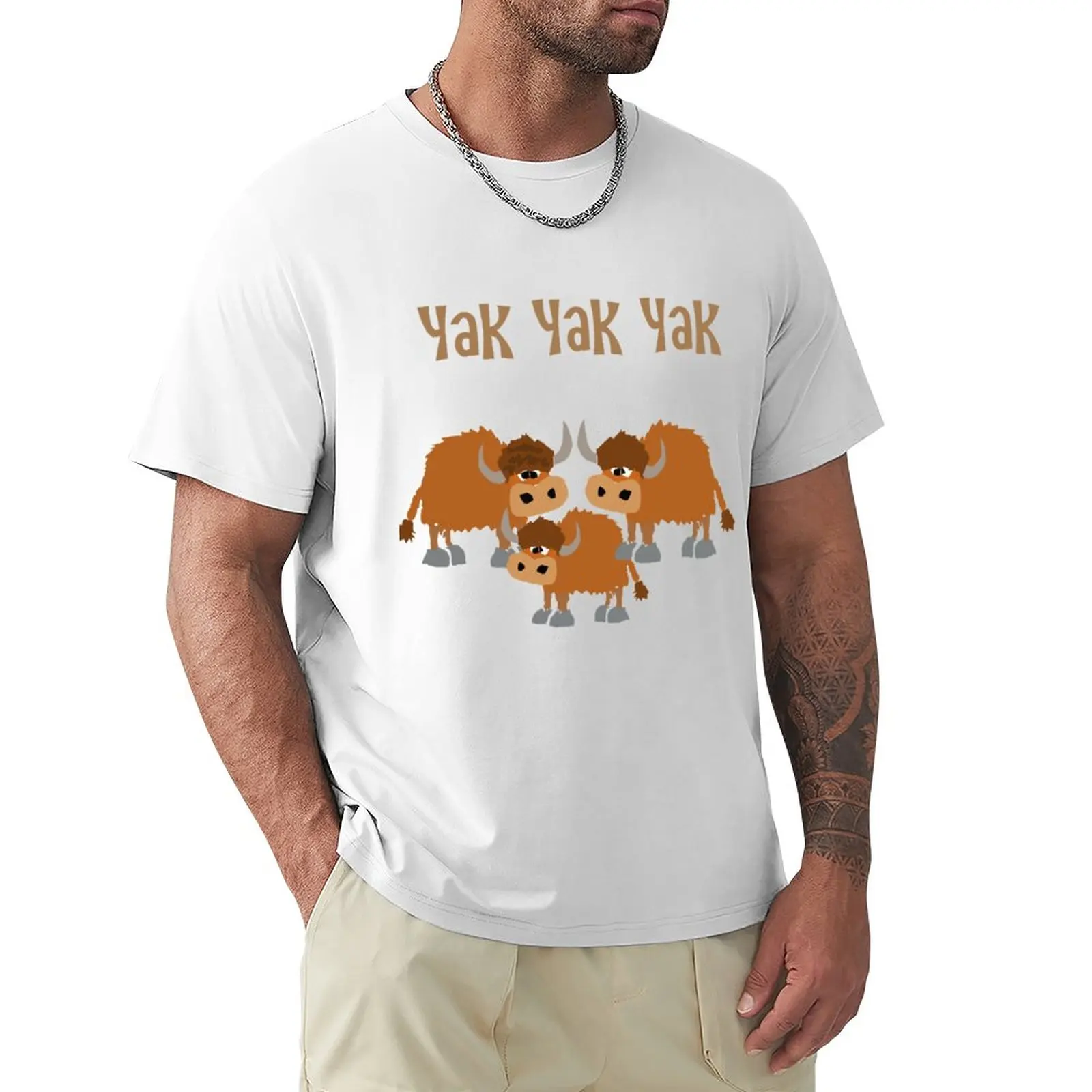 

Funny Yak Yak Yak Pun Cartoon with three Animals T-Shirt quick drying anime clothes t shirt men