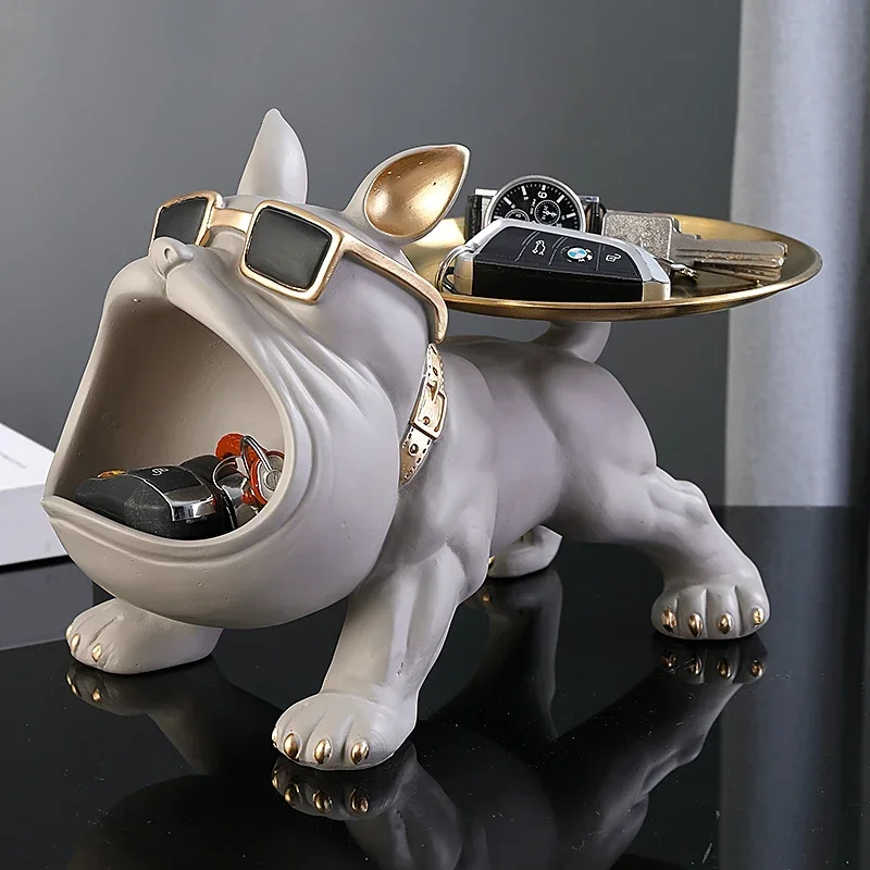 

30cm/11.8inch Home Decor Bulldog Figurine Dog Statue Key Storage Box Animal Ornament Resin Craft Art Figurine Puppy Sculpture