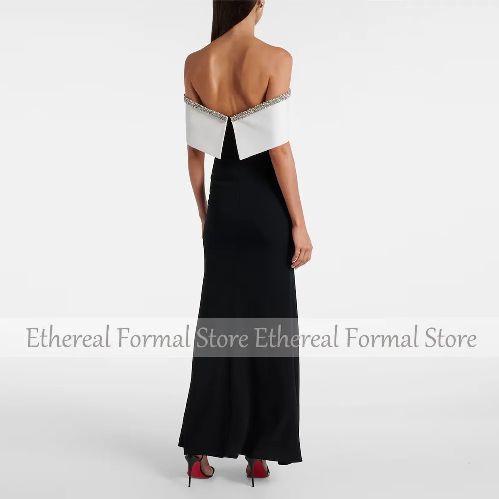 Moderne zwarte avondjurk voor vrouwen schede formele feestjurk enkellange off-the-shoulder galajurk kralen Saoedi-jurk