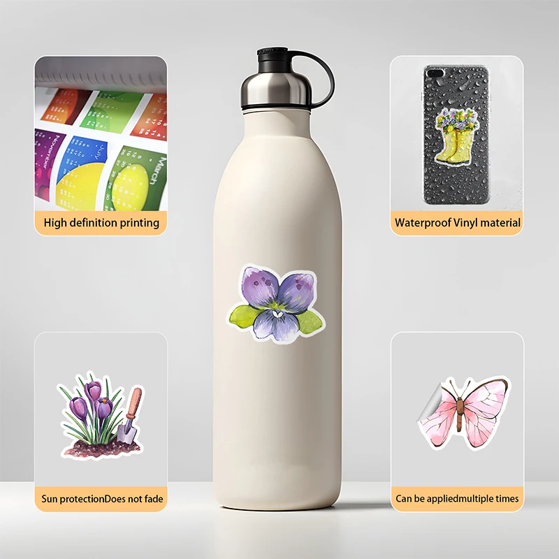 50PCS Exquisite Flowers Insect Watercolor Graffiti Stickers Notebooks Motorcycles Guitar Skateboard Stationery Waterproof Decals
