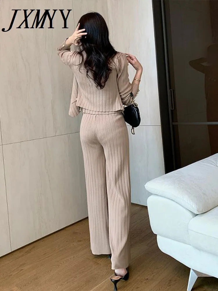 JXMYY 2024 Autumn and Winter Fashion Elegant Temperament Gold Buckle Vest Knitted Sweater Trousers Three-Piece Women's Suit