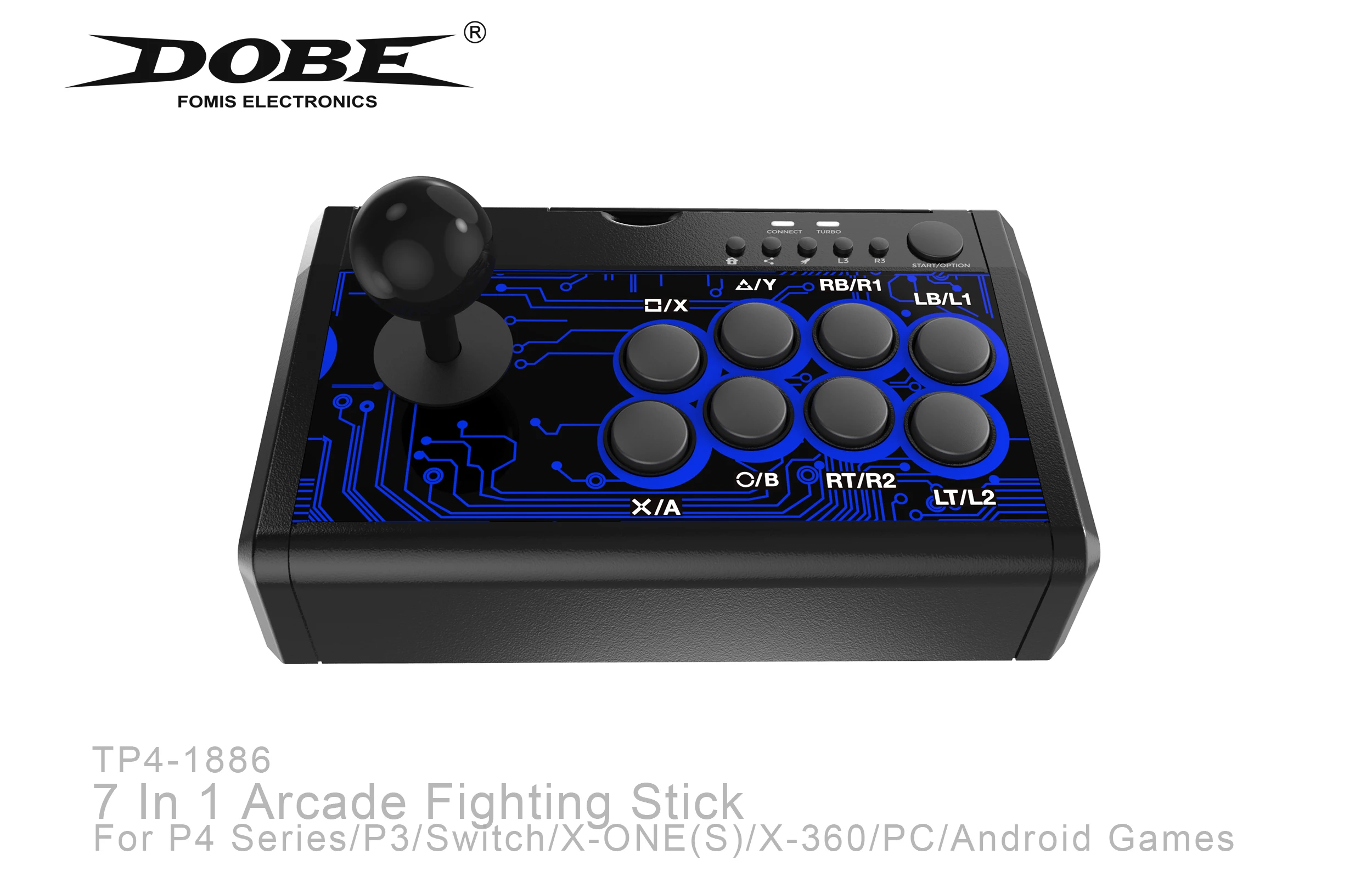 DOBE - Joystick Arcade 7 en 1 con USB para Videojuegos de Lucha, Compatible con PS3 / PS4 / XBOX ONE / XOBX 360 / PC / Android / Switch