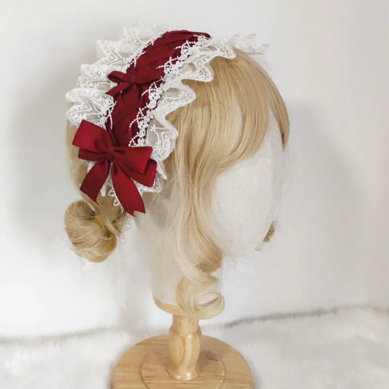 Lolita-Diadema de encaje para niña, tocado Kawaii japonés, corbata, Cosplay, Anime, mucama, accesorios para el cabello lindos