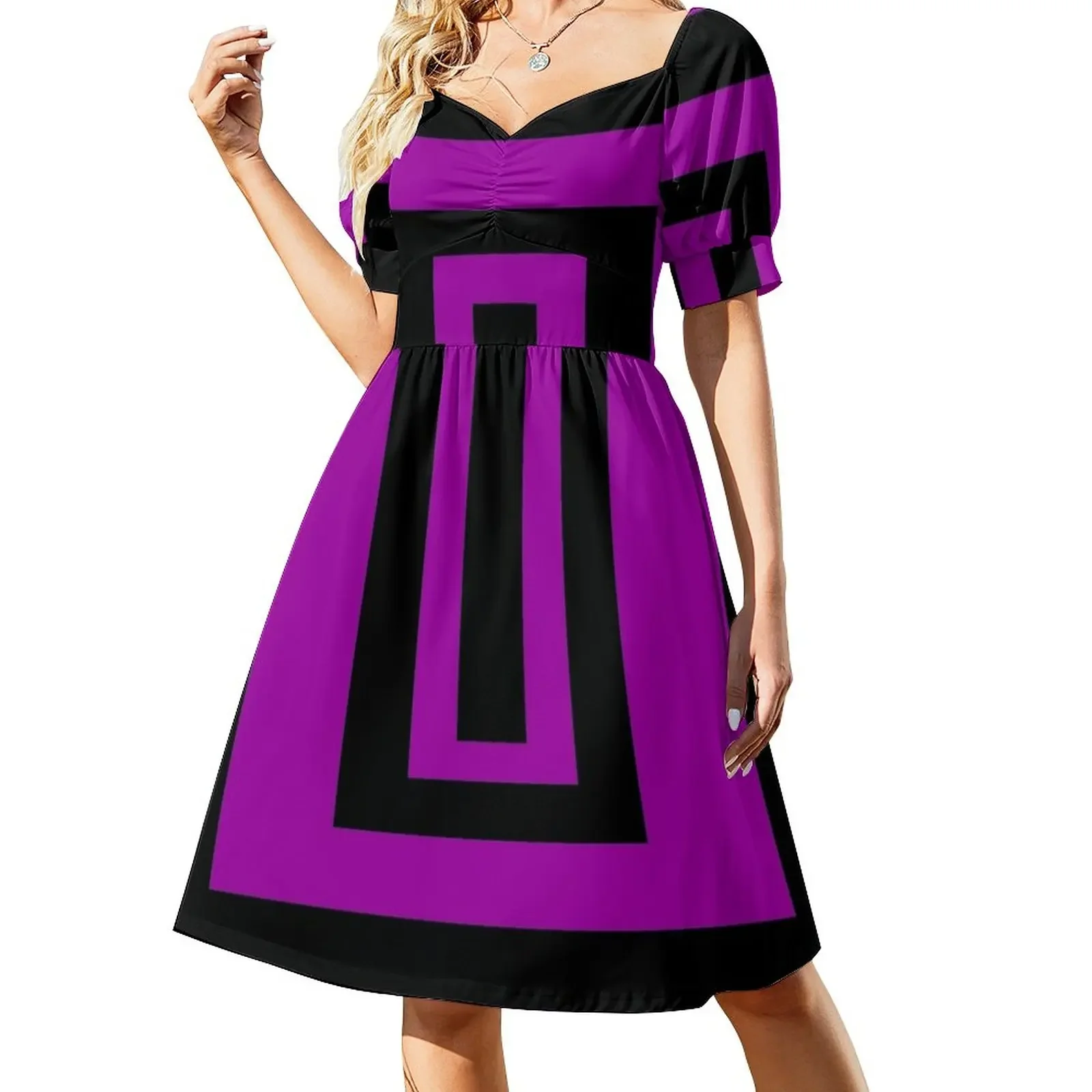 black and purple rectangles Short-Sleeved Dress women's clothing summer 2025 novelties Women's summer dresses