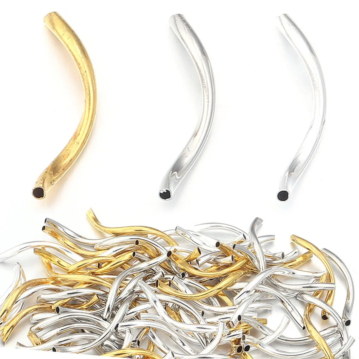 

500Pcs Silver Gold Plated Smooth Copper Spacer Beads Tube Necklaces Jewelry DIY Making Accessories 2x25mm