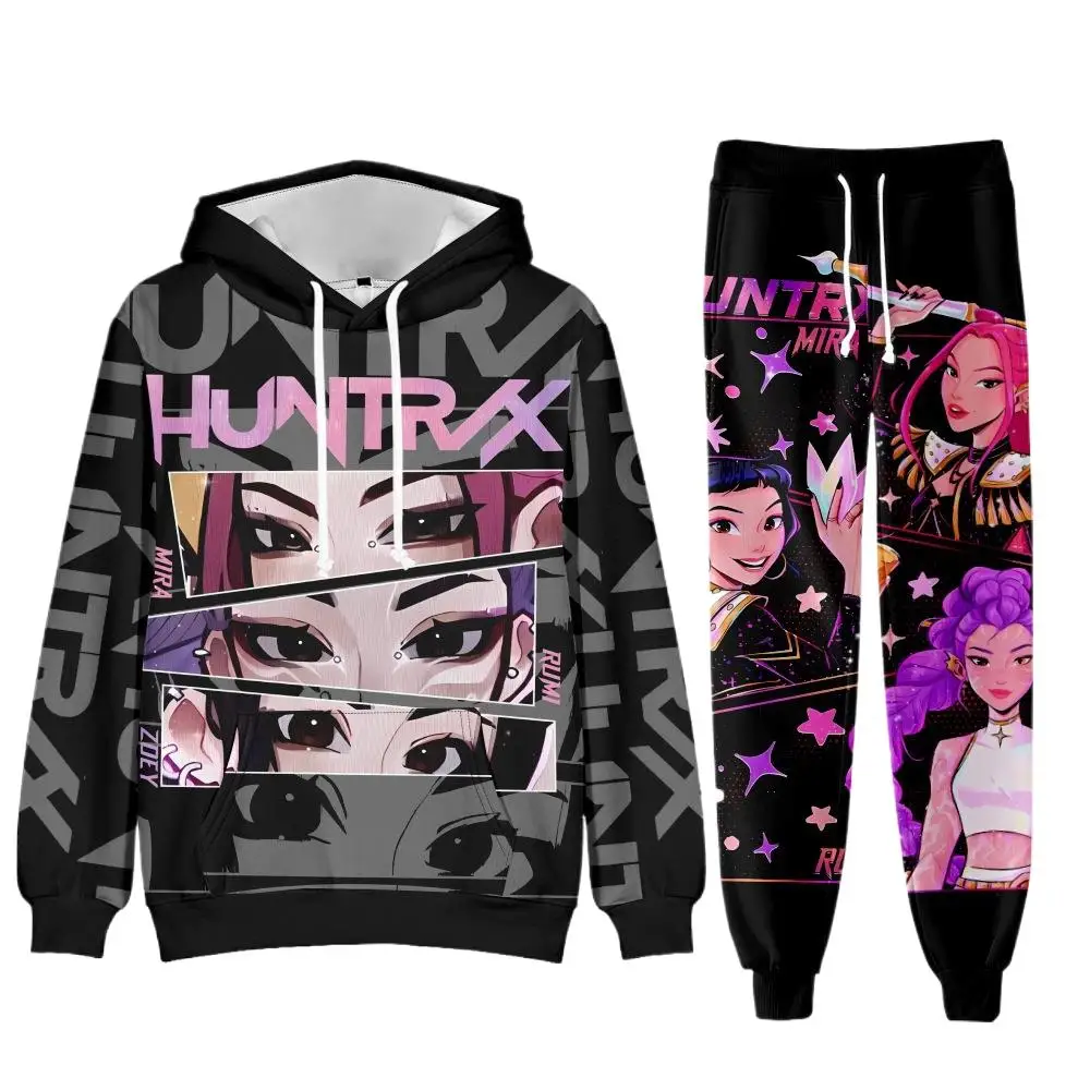 

KPop Demon Hunters Huntrix толстовка для бега комплект из 2 предметов с героями мультфильмов для мужчин и женщин толстовки пуловер толстовка брюки 2025 новый модный комплект