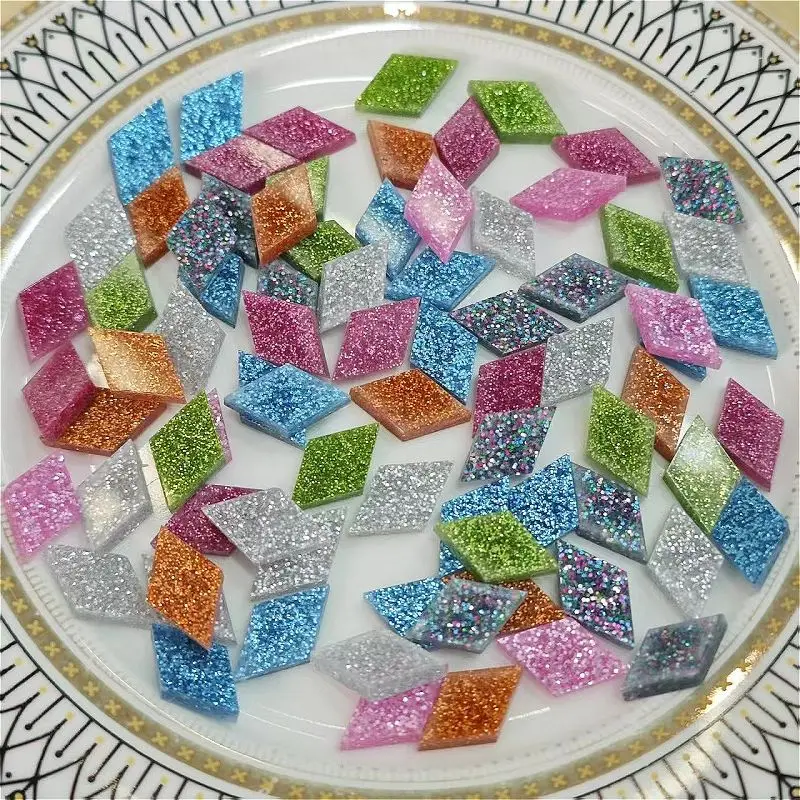 

Around 107pcs Soft Acrylic Mosaic Tiles lozenge Mix Colorful Tiles DIY Mosaic Making for Craft Arts Accessories 917
