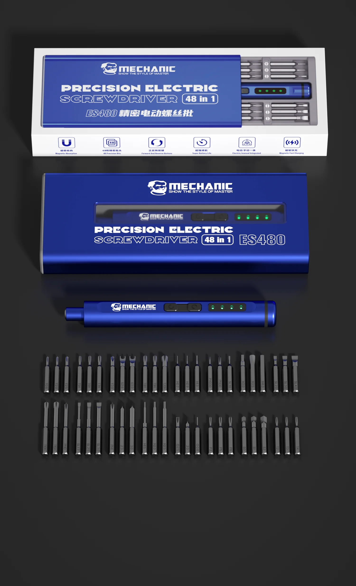 MECHANIC ES480 48-in-1 Elektrische Precisie Schroevedraaierset voor Reparatie en Demontage van Mobiele Telefoons, Laptops, PC's, Camera's en Elektronica