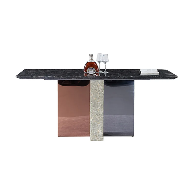 Italian light luxury rock slab dining table rectangular high-end villa home dining table high-end creative luxury stone